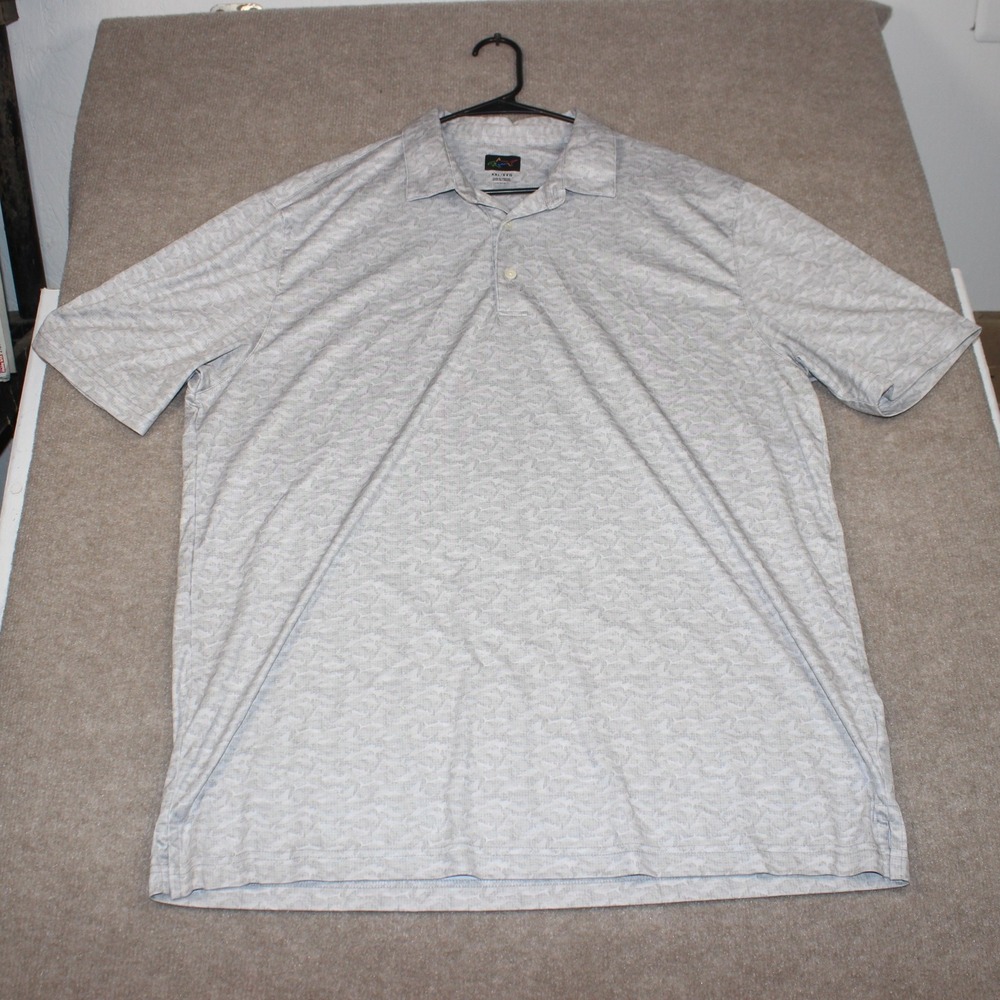Greg Norman ML75 Mens XXL Gray White Micro Pattern Golf Polo Shirt Short Sleeve